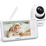 ANMEATE 5" HD Video Baby Monitor with Camera and Audio - No WiFi, 48H Battery Life,720P Remote Pan Tilt Zoom, Two-Way Talk, Night Vision, Thermal Room Monitor, Lullabies & White Noise, 1000ft Range