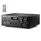 Moukey Stereo Receivers with Bluetooth 5.0, 400W 2.0 Channel Power Audio Amplifier Stereo System w/USB, SD, AUX, RCA, MIC in w/Echo, LED for Karaoke, Home Theater Speakers - MAMP1