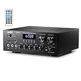 Moukey Stereo Receivers with Bluetooth 5.0, 2.0 Channel Power Audio Amplifier Stereo System w/USB, SD, AUX, RCA, MIC in w/Echo, LED for Karaoke, Home Theater Speakers, 400W Peak, 25W× 2 RMS- MAMP1