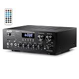 Moukey Stereo Receivers with Bluetooth 5.0, 2.0 Channel Power Audio Amplifier Stereo System w/USB, SD, AUX, RCA, MIC in w/Echo, LED for Karaoke, Home Theater Speakers, 400W Peak, 25W× 2 RMS- MAMP1