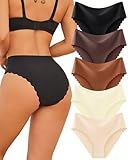 FINETOO Seamless Underwear for Women High Waisted Panties Scalloped Edge Sexy Cheeky Bikini No Show Briefs S-XXL 5 Pack