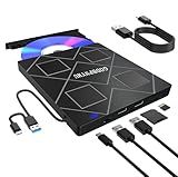 5-in-1 Extemal CD/DVD Drive for Laptop,USB 3.0 & Type-C Portable CD/DvD Rw Burner with SD/TF Card Reader &DVD-ROM Rewritable Player，Compatible with Laptop Pc Desktop, Windows11/10/8/7 Linux Mac os
