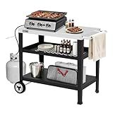 Royal Gourmet PC3404S Rolling Dining Table with Trash Bag Holder, Outdoor Garden Patio BBQ Kitchen Food Prep Table Cart, 34"L x 20"W Stainless Steel Tabletop, Silver & Black