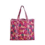 Makarisa Cotton Floral Block Print Tote Bag Handmade Indian Shoulder Bag, Qiulted Market Shopping Bag (1, DN 2)