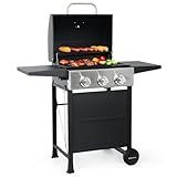 MASTER COOK 3 Burner BBQ Propane Gas Grill, 472 Sq. In. Cooking Area, 30,000 BTU Stainless Steel Barbecue Grill with Two Foldable Shelves for Outdoor Patio, Backyard