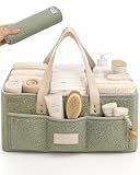 Toodly Baby Diaper Caddy Organizer with Portable Changing Mat - Teddy Fleece Diaper Organizer for Changing Table - Basket for Changing Essentials - Baby Essentials Organizer with Removable Dividers
