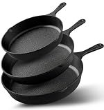 Utopia Kitchen Cast Iron Skillet Set 3 Piece 6 8 10 Inch PFAS-Free Black