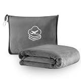 PEUJEW Travel Blanket, Soft 2-in-1 Airplane Blanket, 65x40 Inches, Travel Blanket Airplane Compact with Bag, Car Blanket with Luggage Sleeve & Backpack Clip (Light Grey)