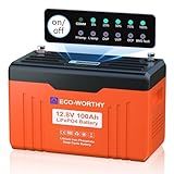ECO-WORTHY 12V 100AH LiFePO4 Lithium Battery with SOC Display, Upgrade 2.0 with built-in Bluetooth, 100A BMS with Low-Temp Protection, Suitable for RV, Camping, Solar Off-Grid trolling motor