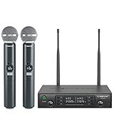Phenyx Pro Wireless Microphone System, Dual Wireless Mics,w/ 2 Handhelds, Auto Scan,2x100 UHF Frequencies,328ft Range,Dynamic Microphone for Singing, Karaoke, Church(PTU-71-2H)