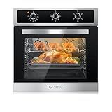 AMZCHEF 24" Single Wall Oven, 2.65 Cu.ft. Built-in Electric Wall Oven with 5 Cooking Functions, 360° ROTATING ROTISSERIE, 2200W, Mechanical Knobs Control, Timer, Stainless Steel Wall Oven for Kitchen