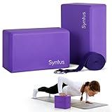 Syntus Yoga Block and Strap Set, 2 EVA Foam Soft Non-Slip Blocks 9×6×4 inches, 8FT Metal D-Ring Strap for Yoga, General Fitness, Pilates, Stretching and Toning