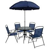Flash Furniture Nantucket 6-Piece Patio Dining Set with Glass Table, 4 Folding Chairs, and Umbrella, Outdoor Patio Table, Chairs, Umbrella Set, Navy
