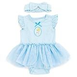 Disney Princess Cinderella Newborn Baby Girls Cosplay Bodysuit With Skirt Overlay & Headband Outfit Pastel Blue 0-3 Months