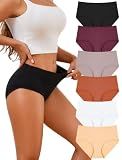 FINETOO Cotton Underwear Women High Waisted Ribbed Breathable Briefs 6 Pack