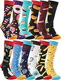 MOGGEI Funny Socks for Women Men Fun Cozy Crazy Cute Novelty Gifts for Father Men dad husband Breathable Cotton Boot Socks Stocking Stuffers（ Food A（12 Pairs）,L