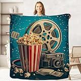 keepitcozi Movie Popcorn Throw Blanket for Adult Kids, Movie Theater Cinema Gifts Blanket Home Room Decor for Women Men, Flannel Soft Blanket for Bed Couch 50"x60"