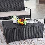 Rattaner Patio Coffee Table with Storage Wicker Outdoor Coffee Table and All-Weather Wicker Side Table with Waterproof Cover, Black