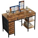 Sweetcrispy 47" Computer Desk with 6 Drawers, Home Office Gaming Desks with Storage Shelves for Bedroom, Writing Study Corner Living Room Work Table Rustic Brown