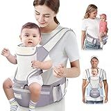 Safotad Baby Carrier Newborn to Toddler, Lightweight Ergonomic Baby Hip Seat Carrier Up to 33lbs, Adjustable Extended Waistband Infant Carrier with Breathable Sunshield, Light Grey