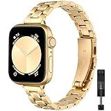 STIROLL Thin Replacement Band Compatible for Apple Watch 38mm 40mm 41mm 42mm(Series 11 10), Stainless Steel Metal Wristband Women Men for iWatch Ultra SE Series 9 8 7 6 5 4 3 2 1, Gold