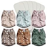 Mama Koala 3.0 Pocket Cloth Diapers for Babies with AWJ Lining, 6 Pack with 6 4-Layer Natural Cloth Diaper Inserts - Reusable and Washable Pocket Diapers(Simply Neutrals)