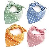 4PCS Spring Dog Bandanas Cat Birthday Cute Soft Cotton Puppy Scarfs Washable Daily Handkerchief Pink Green Blue Orange Comfortable Gifts, Adjustable Accessories for Small Medium Large Girl Boy Pup Pet