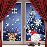 300 PCS 8 Sheet Christmas Snowflake Window Cling Stickers for Glass, Xmas Decals Decorations Holiday Snowflake Santa Claus Reindeer Decals for Christmas Home Glass Decoration Party Supplies