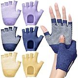 Shyyween 3 Pairs Silicone Yoga Gloves for Women Non Slip Fingerless Pilates Gloves for Gym Exercise Workout Weight Training Mitten One Size Fits Most Women Men(Blue,Purple, Yellow,3 Pairs)