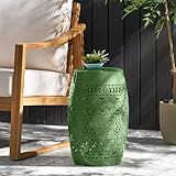 Christopher Knight Home Zoey Small Outdoor Side Table, Lace Cut Iron End Table, Metal Outdoor Stool, Hollow Drum Round Side Table, Decorative Garden Stool with Cutout Design for Patio Balcony, Green