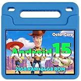 WXUNJA Android 15 Kids Tablet, 2025 Upgraded 10.1 Inch Tablets with Octa-core Processor, 6000mAh Battery, Kid Space, Parental Control,Pre-Loaded Kids Apps, 2.4/5GHZ Dual WiFi, Case Included, Blue