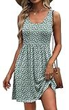 WIHOLL Summer Dresses for Women 2026 Sleeveless Spring Break Essentials Dresses for Women Casual Cute Beach Vacation Clothes Fashion Floral Dress Sundresses with Pockets Womens Sun Dress Green M