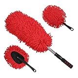 IPELY 3 Pack Large Red Microfiber Car Duster Exterior Scratch Free with Extendable, Car Duster Interior Multipurpose dust Cleaning