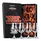 Whiskey, Scotch, Bourbon Tasting Glasses | Set of 4 Crystal Snifters | Professional 4 oz Tulip Shaped Nosing Copitas with Short Stem | Small Stemmed Gift Sniffers for Sipping Neat Liquor