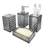 Seeatoo Bathroom Accessory Set, 4 PCS Grey Bathroom Accessories Set, Soap Dispenser and Toothbrush Holder Set, Soap Dish and Mouthwash Cup, Boho Bathroom Decor, Bathroom Sets Accessories