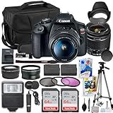 Canon EOS Rebel T7 DSLR Camera with 18-55mm Lens Bundle with Extra Canon Battery + 2X 64GB Memory Cards + Accessory Kit Including Bag, Flash, Remote, Aux Lenses, Software & More