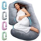 Pregnancy Pillows for Sleeping – 57-Inch Maternity Pillow for Pregnant Women with Removable Washable Cover – Support for Back, Belly, Neck, Legs, & Hips – V C U Shaped Full Body Pillow, Velvet Grey