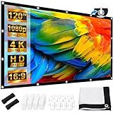 120 inch Projector Screen, LEORFI Foldable Anti-Crease Movie Screen, 1.1 Gain HD 4K Polyester Fabric, Portable Double Sided Projection 16:9 for Home Theater Camping Backyard & Outdoor Use