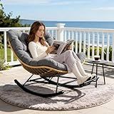 iabifo Egg Chair Wicker Outdoor Chairs, Oversized Patio Lounger Chair with Water Resistant PE Rattan, Adjustable Footstool, Cushioned Comfort for Porch Garden Living Room, Dark Grey