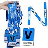 25 Sets PVC Volunteer Badge lanyards and Plastic Pass Cards,Perfect for School Volunteer,Breakaway Concerts Volunteer, Fundraising, ensuring a and Functional Solution for Event Organizers.(Blue)