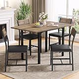 IRONCK 5-Piece Dining Table Set for 4, Extendable Kitchen Table Chairs Set of 4, Dining Room Table with 4 Upholstered Chairs, Folding for Small Space, Apartment, Walnut