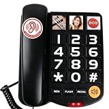 Big Button Landline Phones for Seniors,Speed Dial Phone for Elder,HAC,Black