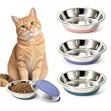3 Pack Stainless Steel Cat Bowls, Cat Dishes Whisker Friendly with Non-Slip Silicone Bottom, Easy to Clean, 5.5" Shallow Wide Cat Food and Water Feeding Bowl for Indoor Outdoor Cats