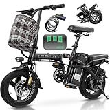 Electric Bike for Adults Teens, Folding Ebike,Commuter City Foldable E Bike with 560W Motor and 48V 10Ah Battery, 24MPH Speed Pedals Assist, Dual Disc Brakes,14" Compact Electric Bicycle with Basket