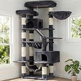 Heybly Cat Tree, 71-Inch-Tall Tower for Indoor Cats with 2 Perches, 2 Big Condos, 2 Hammocks, Basket, Scratching Pad, Large Cat Furniture and Condo, Smoky Gray HCT034G