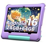 10 inch Kids Tablet, Android 16 Tablet for Kid, Octa-Core Processor, 24GB RAM, 64GB ROM 1TF Card Expandable for Toddler Children,Tablets with Case, Parental Control, 6000mAh,WiFi, BT5.0 (Purple)