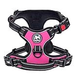 PoyPet No Pull Dog Harness, No Choke Front Lead Dog Reflective Harness, Adjustable Soft Padded Pet Vest with Easy Control Handle for Small to Large Dogs(Pink, Medium)