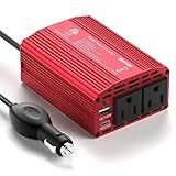 BESTEK 300W Car Power Inverter with 65W USB-C and QC3.0 Ports - 12V DC to 110V AC Converter for Vehicles with Multi-Protection - Red