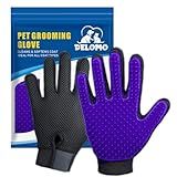 Upgrade Version Pet Grooming Glove - Gentle Deshedding Brush Glove - Efficient Pet Hair Remover Mitt - Enhanced Five Finger Design - Perfect for Dog & Cat with Long & Short Fur - 1 Pair (Purple)