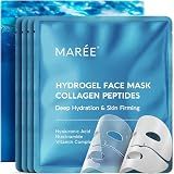 MAREE Hydrogel Collagen Facial Mask with Hyaluronic Acid — Hydrating Face Masks Skincare — Niacinamide, Amino Acids & Red Algae Extract — Facial Masks For Women — Mascarillas Para La Cara — 4 Count